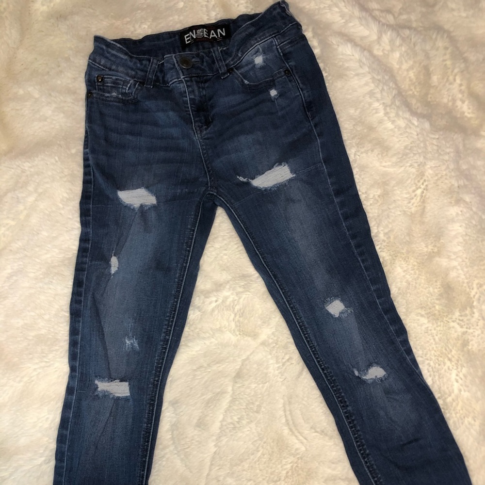 Easy distressed dark denim jeans